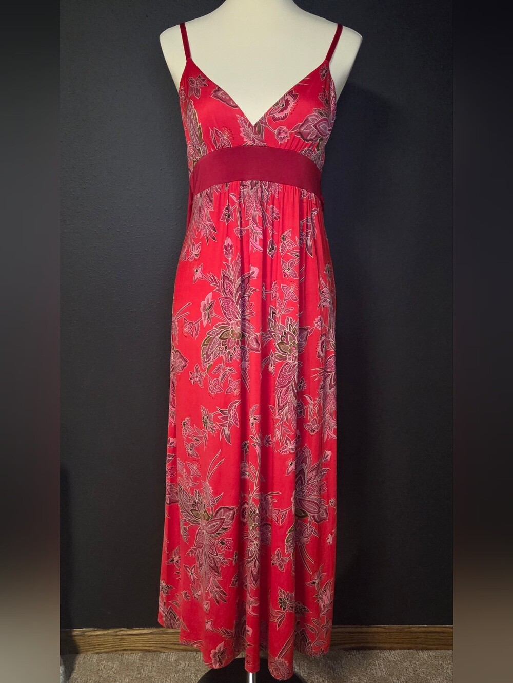 Red Floral Maxi Dress with Adjustable Straps